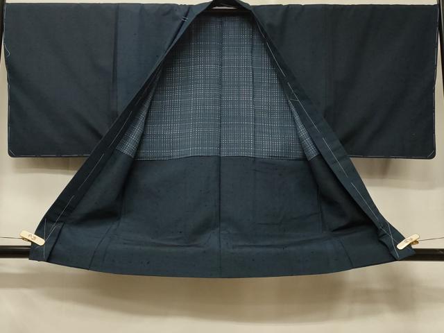 平和屋着物＃男性　羽織　紬地　霞文　藍鉄色　正絹　逸品　未使用　CABE5319in
