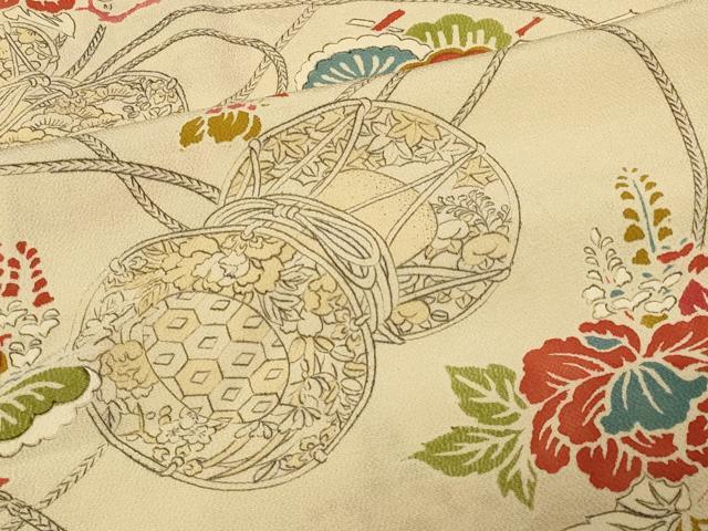 平和屋着物＃道中着　鼓草花文　正絹　逸品　CABE5329in