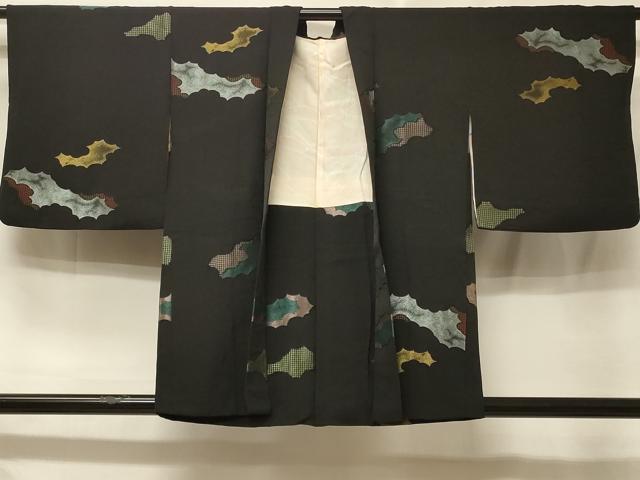 平和屋着物＃羽織　寿光織　霞吉祥文　黒地　金銀糸　正絹　逸品　CABE5330in