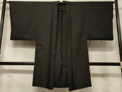 平和屋着物＃男性　長羽織　紬地　単衣　黒地　正絹　逸品　CABE5342in