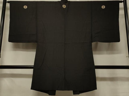 平和屋着物＃男性　長羽織　黒紋付き　正絹　逸品　CABE5343in