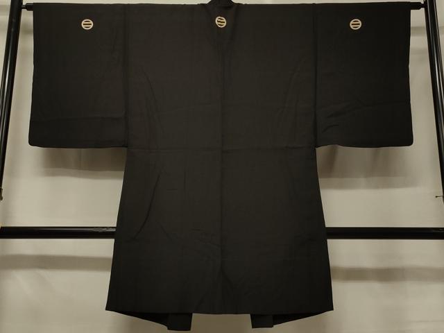 平和屋着物＃男性　長羽織　黒紋付き　正絹　逸品　CABE5343in