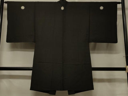 平和屋着物＃男性　長羽織　黒紋付き　正絹　逸品　CABE5344in