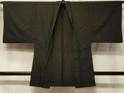 平和屋着物＃男性　羽織　紬地　単衣　黒地　正絹　逸品　CABE5345in