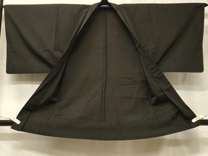平和屋着物＃男性　羽織　紬地　単衣　黒地　正絹　逸品　CABE5345in