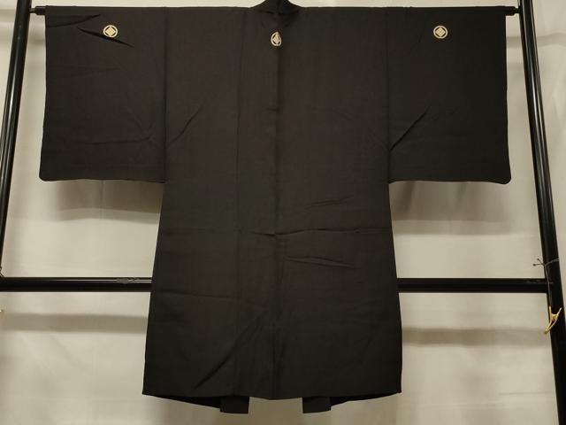 平和屋着物＃男性　長羽織　黒紋付き　正絹　逸品　CABE5346in