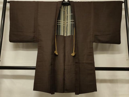 平和屋着物＃男性　長羽織　紬地　横段文　正絹　逸品　CABE5347in