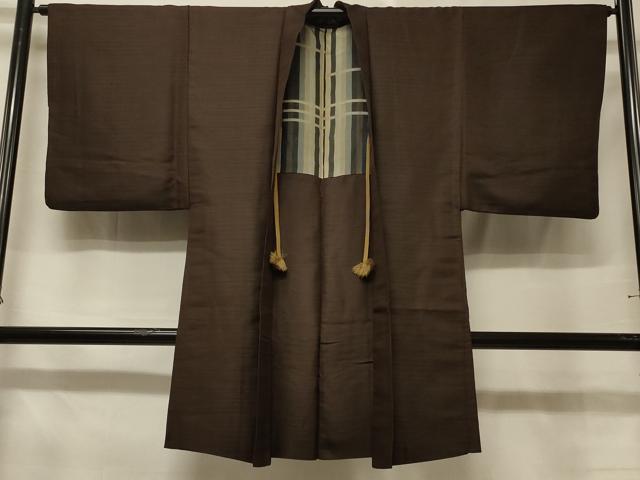 平和屋着物＃男性　長羽織　紬地　横段文　正絹　逸品　CABE5347in