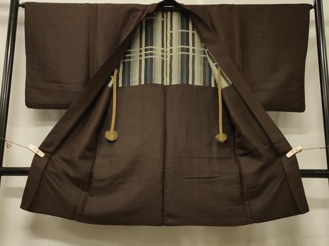 平和屋着物＃男性　長羽織　紬地　横段文　正絹　逸品　CABE5347in
