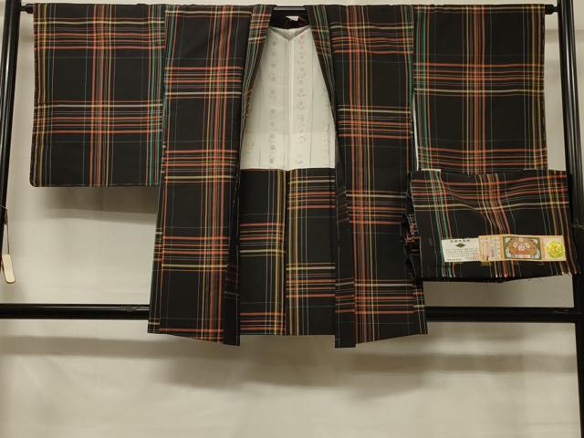 平和屋着物＃本場縞大島紬　羽織　格子柄　証紙付き　正絹　逸品　未使用　CABE5351in