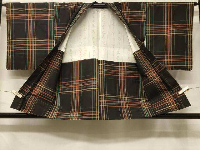 平和屋着物＃本場縞大島紬　羽織　格子柄　証紙付き　正絹　逸品　未使用　CABE5351in