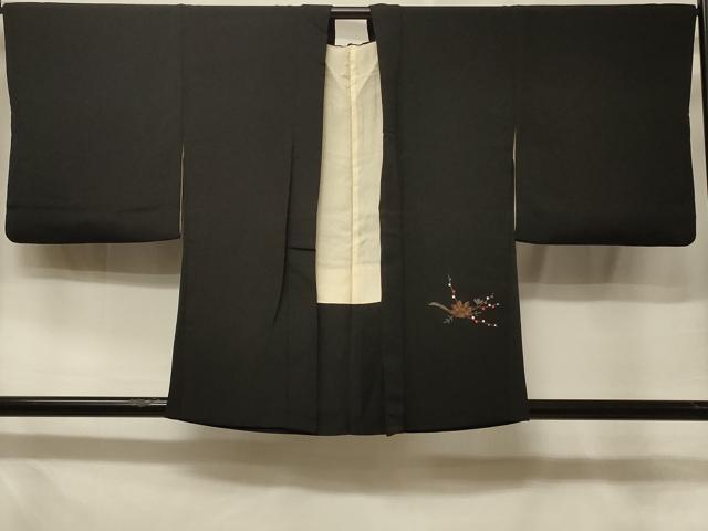 平和屋着物＃羽織　刺繍　枝花文　黒地　金糸　正絹　逸品　CABE5352in