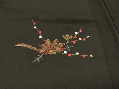平和屋着物＃羽織　刺繍　枝花文　黒地　金糸　正絹　逸品　CABE5352in