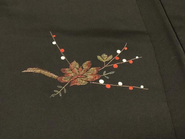 平和屋着物＃羽織　刺繍　枝花文　黒地　金糸　正絹　逸品　CABE5352in