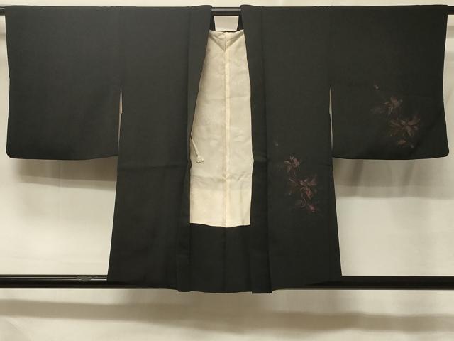 平和屋着物＃羽織　枝花文　黒地　正絹　逸品　CABE5354in