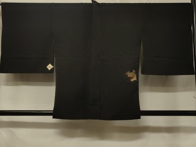 平和屋着物＃羽織　仮絵羽　寿光織　糸巻き草花文　黒地　金銀糸　正絹　逸品　未使用　CABE5357in