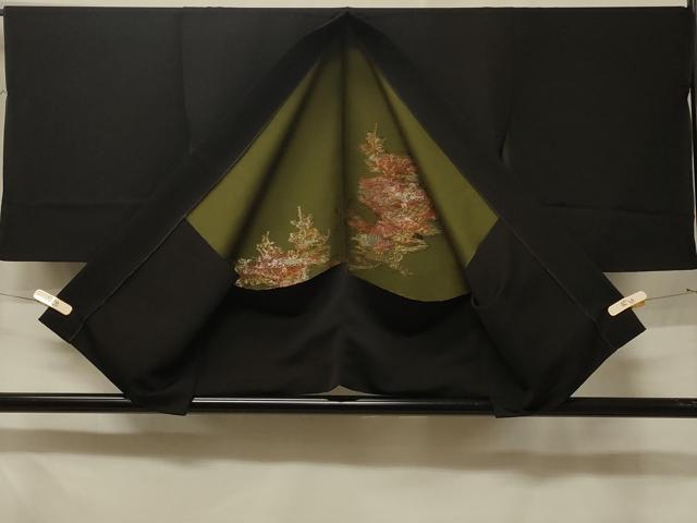 平和屋着物＃羽織　仮絵羽　寿光織　糸巻き草花文　黒地　金銀糸　正絹　逸品　未使用　CABE5357in