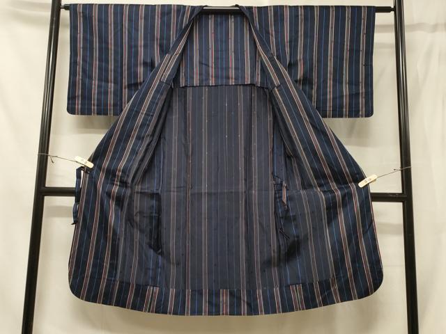 平和屋着物＃道行コート　雨コート　単衣　縞　東急百貨店扱い　ロング丈　正絹　逸品　CABE5359in