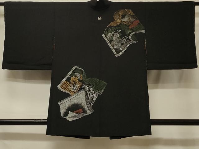 平和屋着物＃羽織　寿光織　冊子風景文　黒地　金銀糸　正絹　逸品　CABE5361in