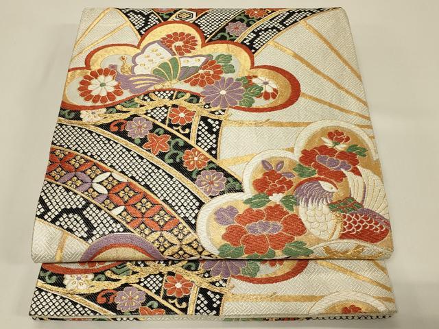 平和屋着物◎六通柄袋帯 唐織 吉祥松花文 鳥 蝶 金銀糸 正絹 逸品 CABE5384in