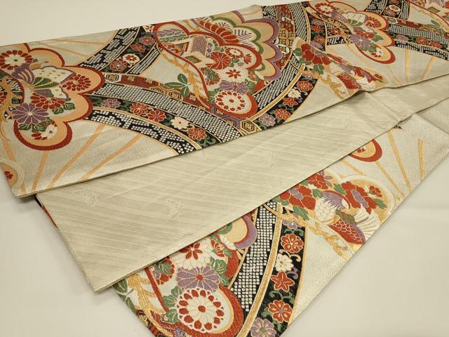 平和屋着物◎六通柄袋帯 唐織 吉祥松花文 鳥 蝶 金銀糸 正絹 逸品 CABE5384in