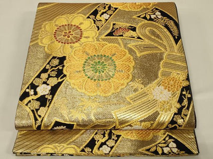 平和屋着物◎六通柄袋帯 束ね熨斗草花文 彩詩 金糸 正絹 逸品 CABE5394in