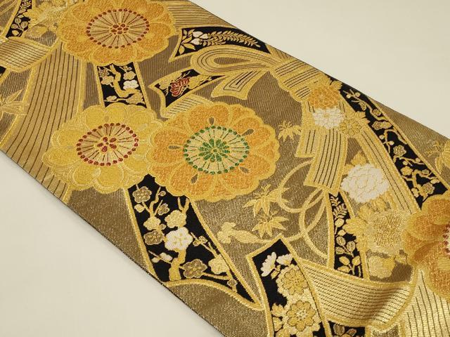 平和屋着物◎六通柄袋帯 束ね熨斗草花文 彩詩 金糸 正絹 逸品 CABE5394in