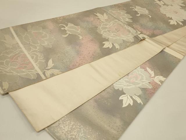 平和屋着物◎六通柄袋帯 草花文 銀糸 正絹 逸品 CABE5404in