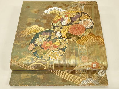 平和屋着物◎六通柄袋帯 唐織 絵皿花鳥文 鳳凰 金銀糸 引箔 正絹 逸品 未使用 CABE5424in