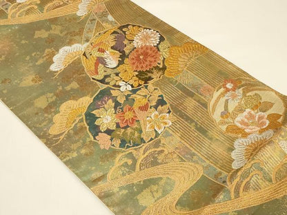 平和屋着物◎六通柄袋帯 唐織 絵皿花鳥文 鳳凰 金銀糸 引箔 正絹 逸品 未使用 CABE5424in