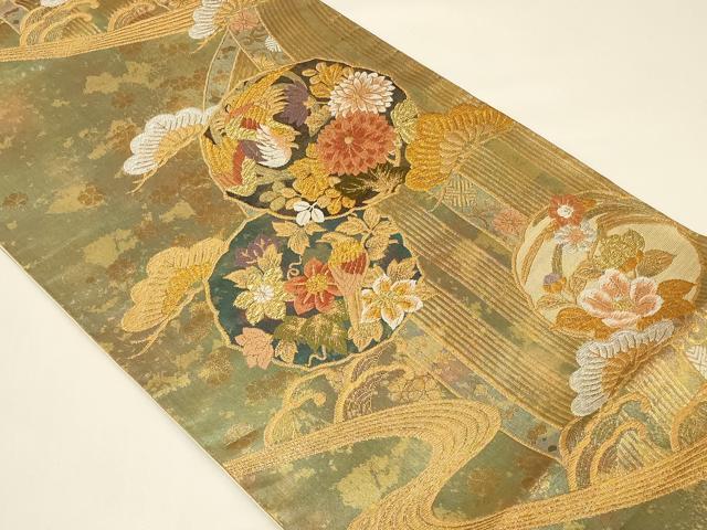 平和屋着物◎六通柄袋帯 唐織 絵皿花鳥文 鳳凰 金銀糸 引箔 正絹 逸品 未使用 CABE5424in
