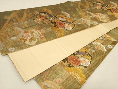 平和屋着物◎六通柄袋帯 唐織 絵皿花鳥文 鳳凰 金銀糸 引箔 正絹 逸品 未使用 CABE5424in