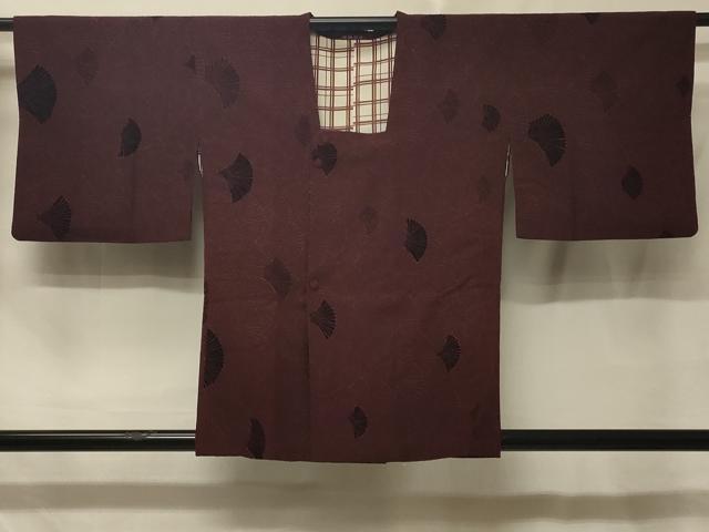 平和屋着物＃道行コート　輪奈ビロード　青海波　黒壇色　正絹　逸品　CABE5433in