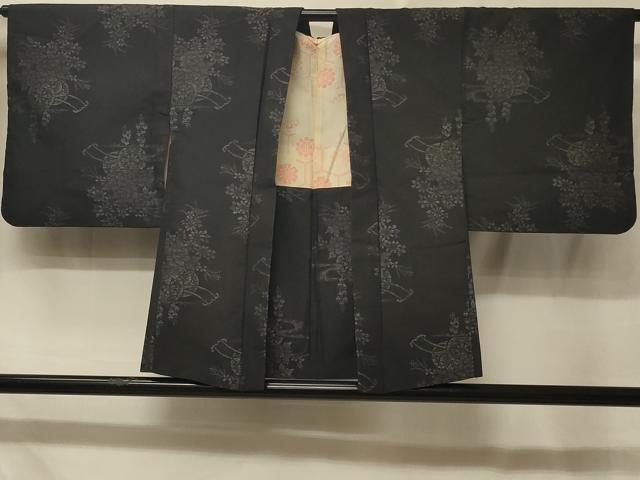 平和屋着物＃本場大島紬 羽織 花車文 黒地 正絹 逸品 CABE5442in