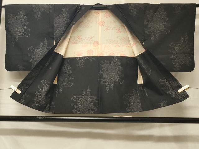 平和屋着物＃本場大島紬 羽織 花車文 黒地 正絹 逸品 CABE5442in
