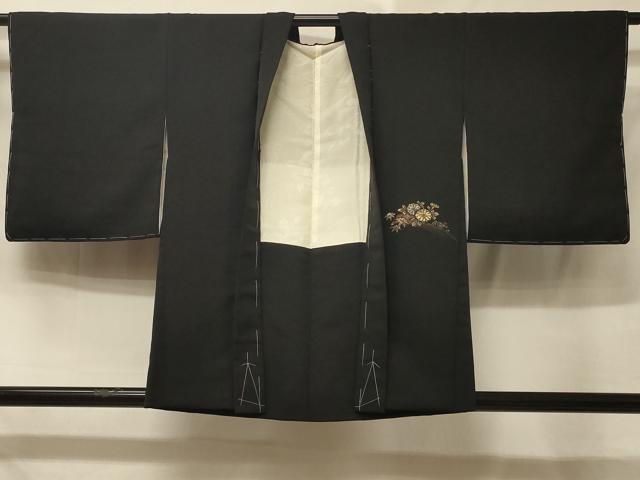平和屋着物＃羽織 寿光織 流水草花文 黒地 金銀糸 正絹 逸品 未使用 CABE5445in