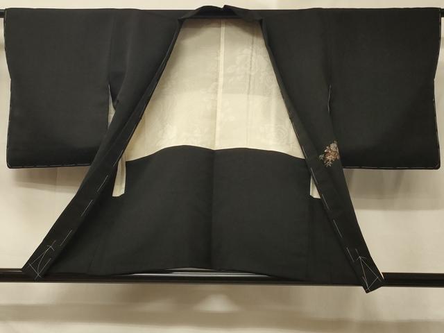 平和屋着物＃羽織 寿光織 流水草花文 黒地 金銀糸 正絹 逸品 未使用 CABE5445in