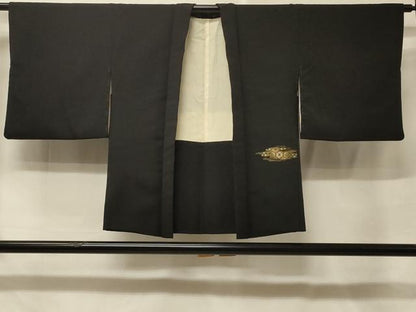 平和屋着物＃羽織　刺繍　吉祥花文　黒地　金糸　正絹　逸品　CABE5465in
