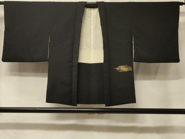 平和屋着物＃羽織　刺繍　吉祥花文　黒地　金糸　正絹　逸品　CABE5465in