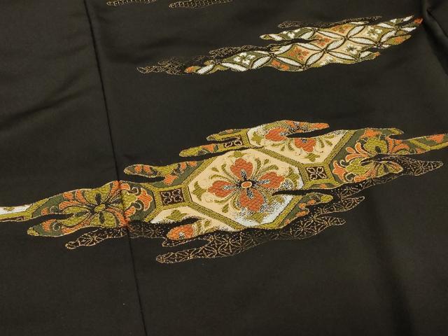 平和屋着物＃羽織　刺繍　吉祥花文　黒地　金糸　正絹　逸品　CABE5465in