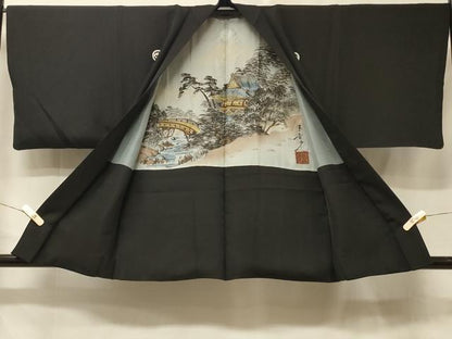 平和屋着物＃男性　羽織　黒紋付き　正絹　逸品　CABE5471in