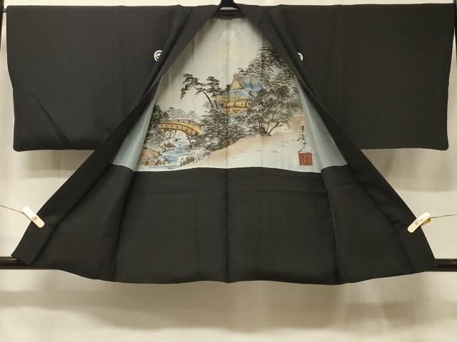 平和屋着物＃男性　羽織　黒紋付き　正絹　逸品　CABE5471in