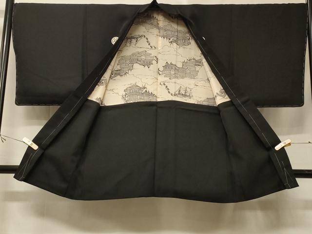 平和屋着物＃男性　長羽織　黒紋付き　正絹　逸品　未使用　CABE5474in