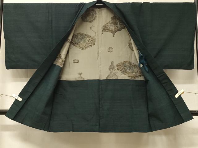 平和屋着物＃男性 長羽織 紬地 霞文 正絹 逸品 CABE5478in
