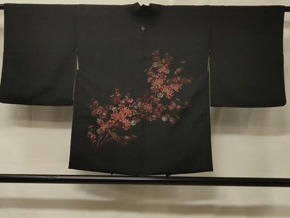 平和屋着物＃羽織　寿光織　枝花文　黒地　金銀糸　正絹　逸品　CABE5483in