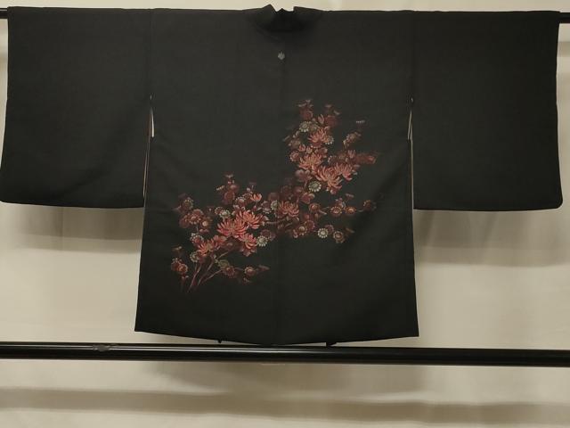 平和屋着物＃羽織　寿光織　枝花文　黒地　金銀糸　正絹　逸品　CABE5483in