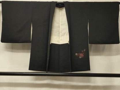 平和屋着物＃羽織　寿光織　枝花文　黒地　金銀糸　正絹　逸品　CABE5483in