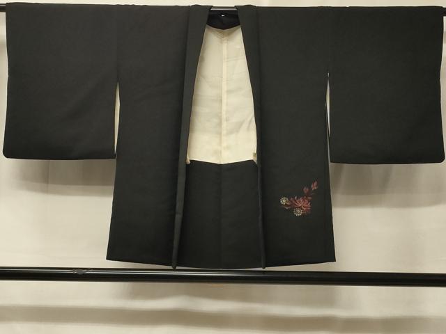 平和屋着物＃羽織　寿光織　枝花文　黒地　金銀糸　正絹　逸品　CABE5483in