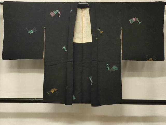 平和屋着物∞羽織　寿光織　孔雀文　黒地　正絹　逸品　CABE4845ua 平和屋着物＃羽織 寿光織 孔雀文 黒地 金糸 正絹 逸品 CABE5485in