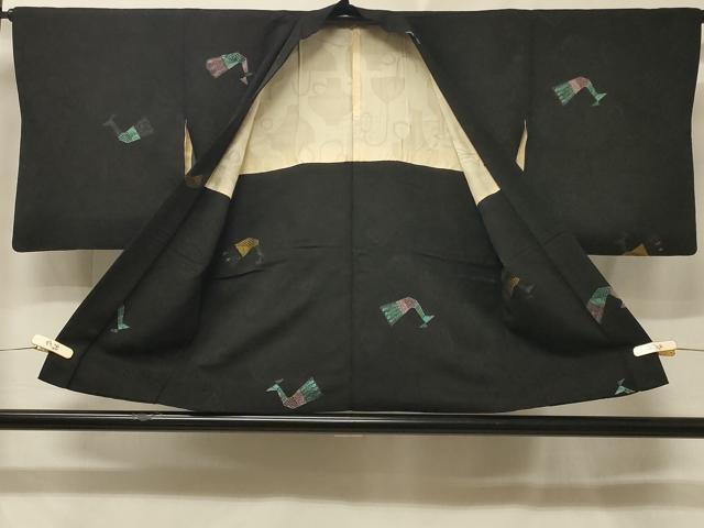 平和屋着物∞羽織　寿光織　孔雀文　黒地　正絹　逸品　CABE4845ua 平和屋着物＃羽織 寿光織 孔雀文 黒地 金糸 正絹 逸品 CABE5485in